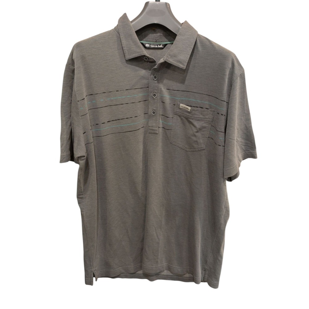 Travis Mathew Polo Shirt Large Gray Chest Stripes‎ EMBROIDERY Sleeve